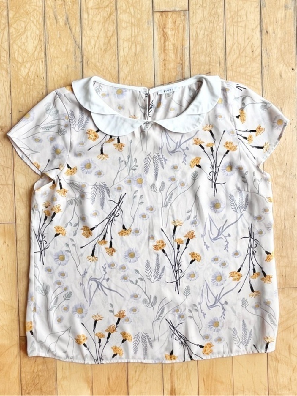 Sioni Floral Peter Pan Collar Feminine Cottagecore Short Sleeve Blouse Size XL